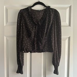 Black and white polka dot long sleeve top